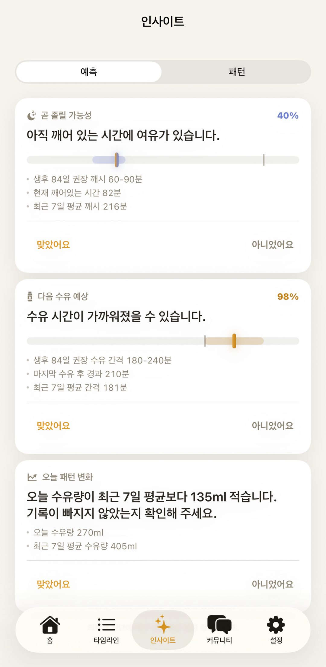 인사이트 예측 화면